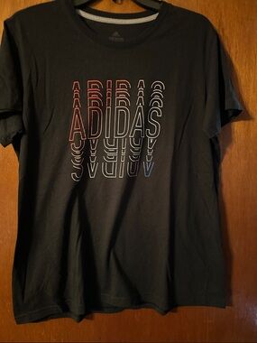 adidas Black Tee with Red-White-Blue Gradient Logo